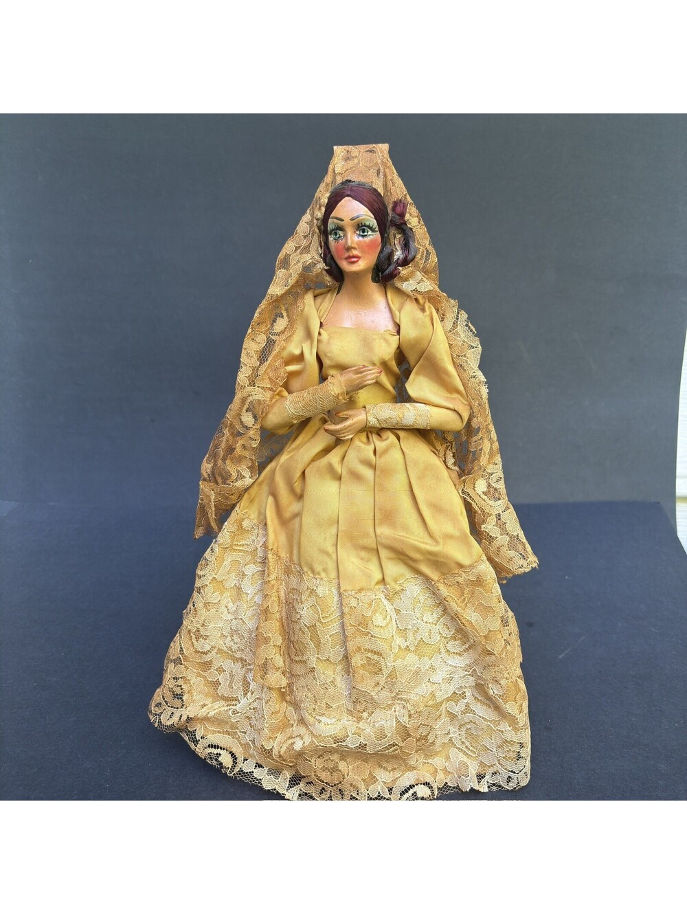 Vtg 1970s Flamenco Dancer Collectible Folk Art Doll, With Stand